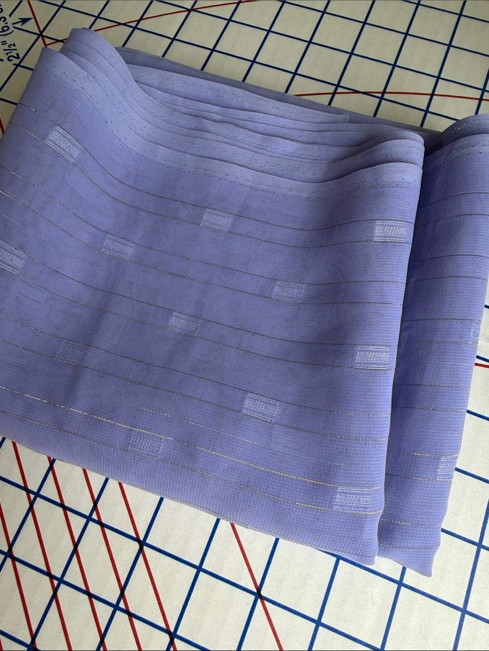 Vintage 80s Periwinkle Sheer Fabric Silver Metallic Dobby Stripe 3 Yards